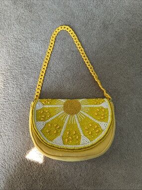 Yellow Beaded Lemon Citrus Shoulder Bag